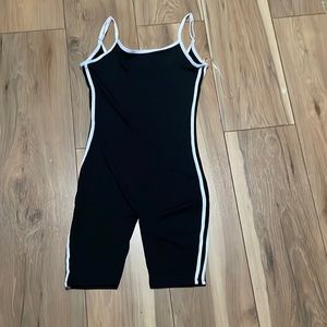 Fitted Black With Double White Stripe Jumpsuit Romper